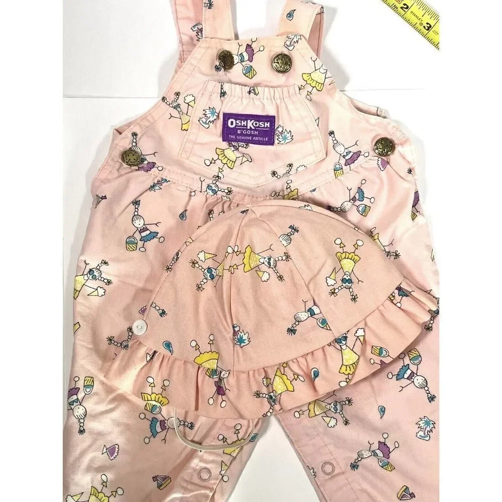 Rare Vintage OshKosh B’gosh Vestbak Overalls Girls‎ 6 9 M Matching Hat Ice cream